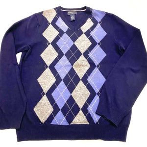 Banana Republic Blue Argyle V-Neck Sweater Size S